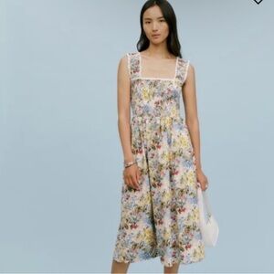 Reformation Villa Smocked Cotton Multicolor Dress
